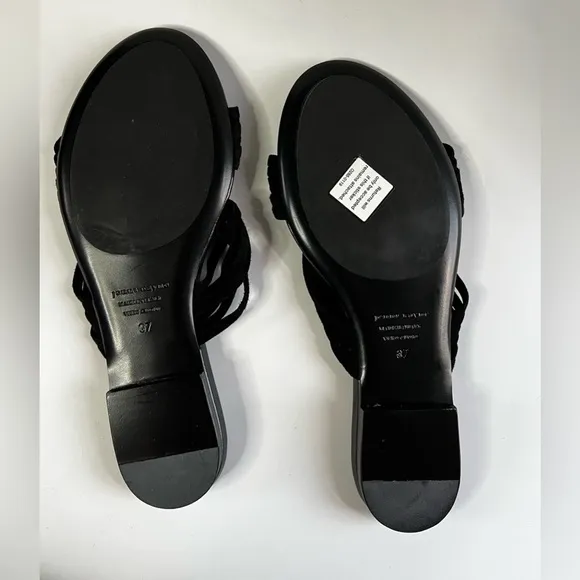 JENNI KAYNE Leather Strappy Flat Slides Sandals Suede Black Size 37