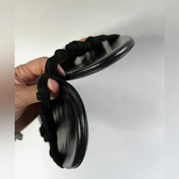JENNI KAYNE Leather Strappy Flat Slides Sandals Suede Black Size 37