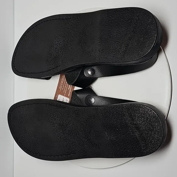 Jerusalem Amos Flat Sandals Ankle Strap Toe Loop Adjustable Leather Black 13 46