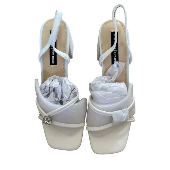 Jessica Rich x Steve Madden - Anya Low Block Heel Strappy Sandals in White