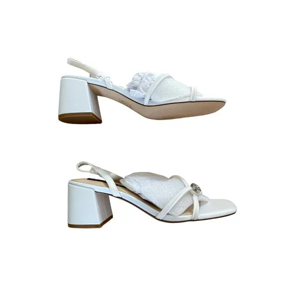 Jessica Rich x Steve Madden - Anya Low Block Heel Strappy Sandals in White