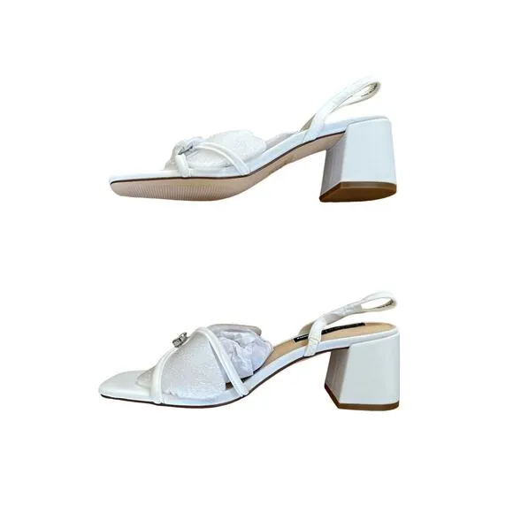 Jessica Rich x Steve Madden - Anya Low Block Heel Strappy Sandals in White