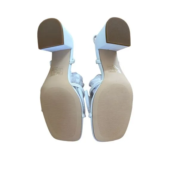 Jessica Rich x Steve Madden - Anya Low Block Heel Strappy Sandals in White