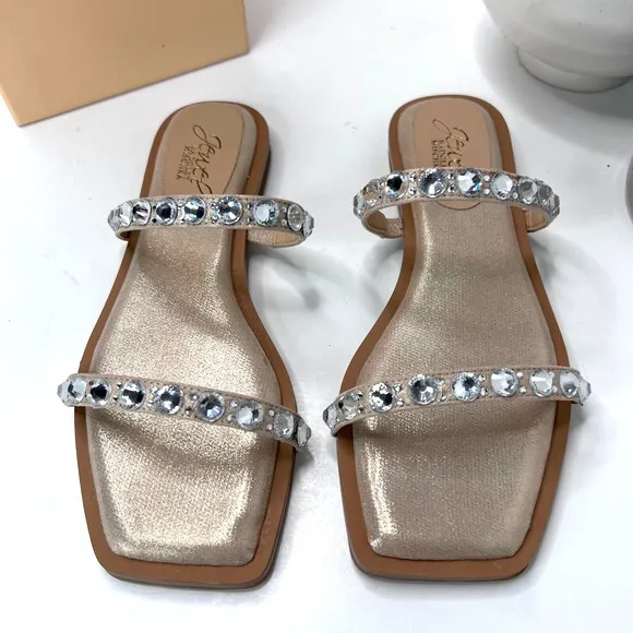 Jewel Badgley Mischka Honesty Flat Sandals Gemstone Studded Straps Women 6.5 NWB