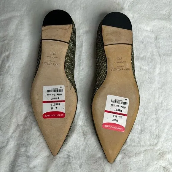 JIMMY CHOO ALINA Lame Glitter Light Bronze Ballet Flats Size 37 / US 7