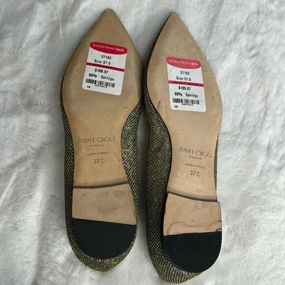 JIMMY CHOO ALINA Lame Glitter Light Bronze Ballet Flats Size 37 / US 7
