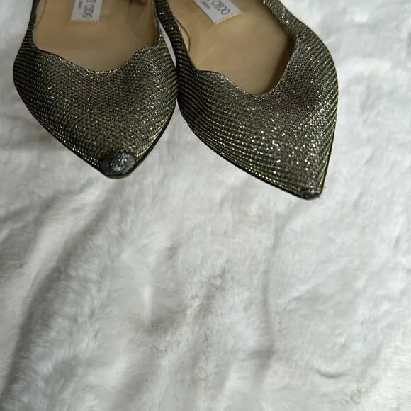 JIMMY CHOO ALINA Lame Glitter Light Bronze Ballet Flats Size 37 / US 7