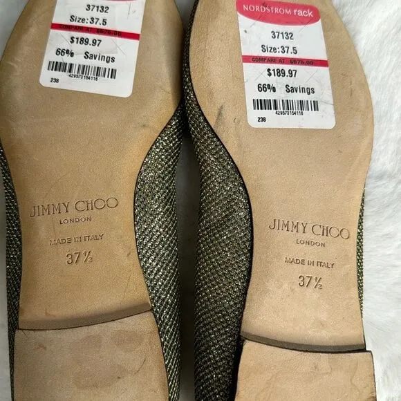 JIMMY CHOO ALINA Lame Glitter Light Bronze Ballet Flats Size 37 / US 7