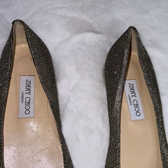 JIMMY CHOO ALINA Lame Glitter Light Bronze Ballet Flats Size 37 / US 7