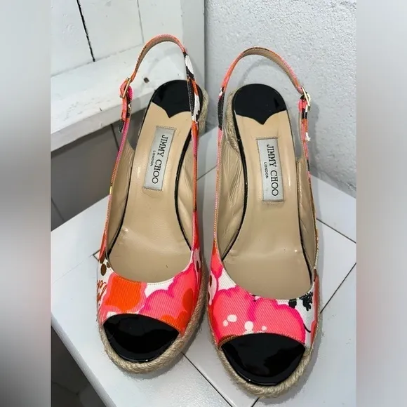 Jimmy Choo Espadrille Sandals Women’s Size 42 Wedge Peep Toe Heels Branded