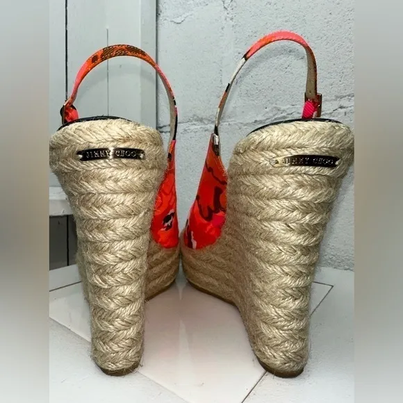 Jimmy Choo Espadrille Sandals Women’s Size 42 Wedge Peep Toe Heels Branded