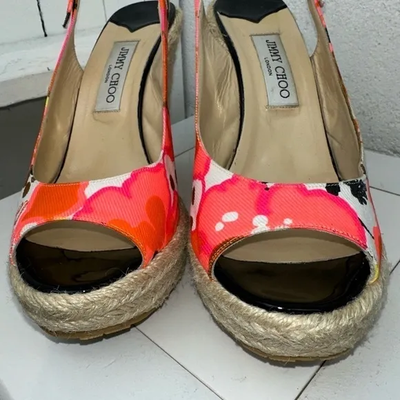 Jimmy Choo Espadrille Sandals Women’s Size 42 Wedge Peep Toe Heels Branded