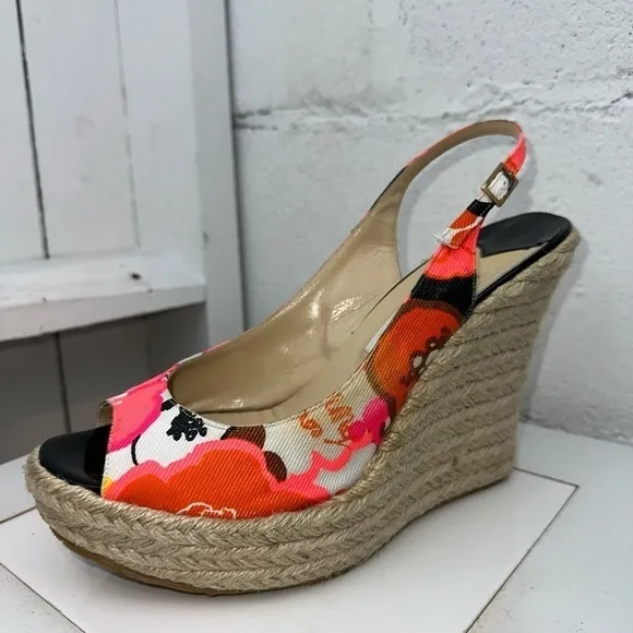Jimmy Choo Espadrille Sandals Women’s Size 42 Wedge Peep Toe Heels Branded