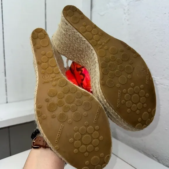 Jimmy Choo Espadrille Sandals Women’s Size 42 Wedge Peep Toe Heels Branded