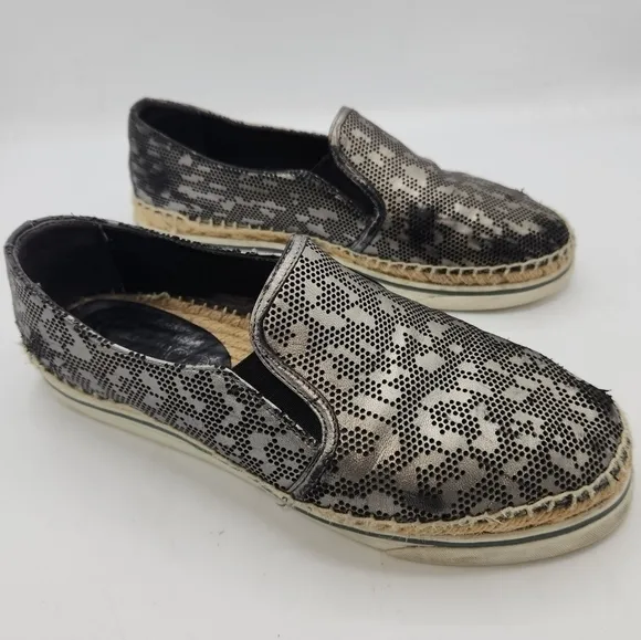 JIMMY CHOO Leather Lasercut Accents Espadrilles Size 38