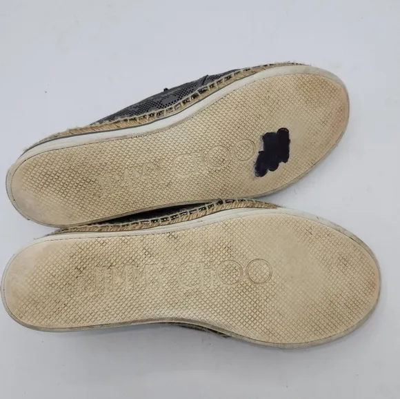 JIMMY CHOO Leather Lasercut Accents Espadrilles Size 38