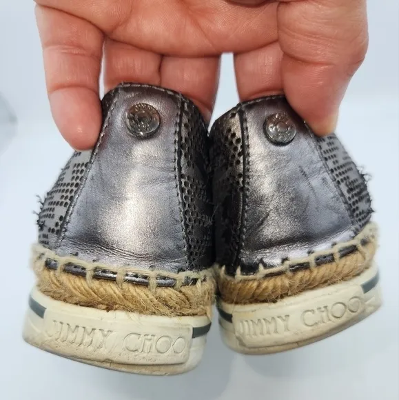 JIMMY CHOO Leather Lasercut Accents Espadrilles Size 38