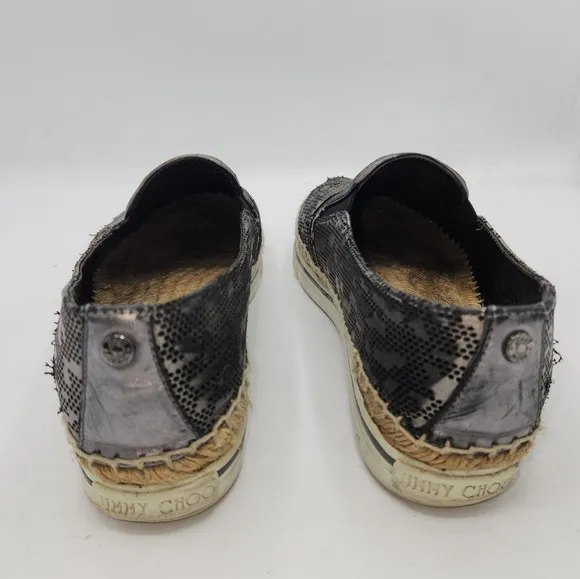 JIMMY CHOO Leather Lasercut Accents Espadrilles Size 38