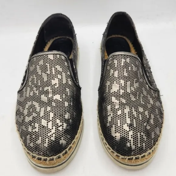 JIMMY CHOO Leather Lasercut Accents Espadrilles Size 38
