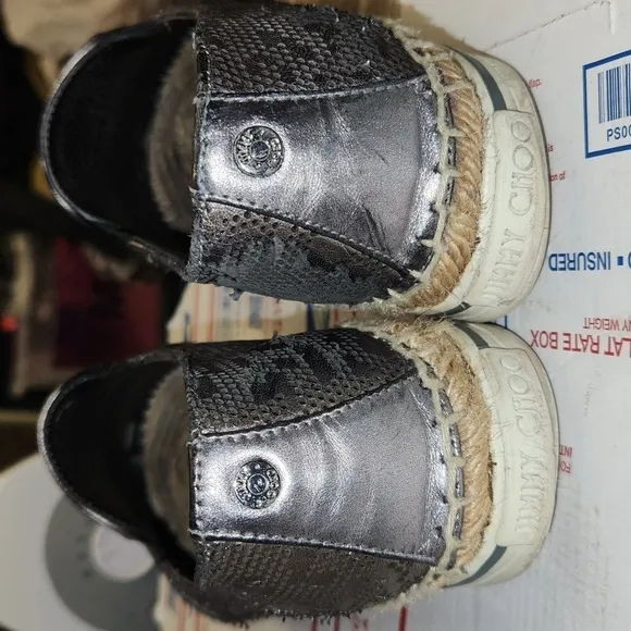 JIMMY CHOO Leather Lasercut Accents Espadrilles Size 38