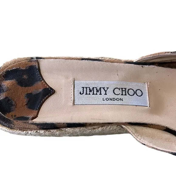 Jimmy Choo Leopard Print Metallic Platform Wedge Espadrille Sandals Mules - 11