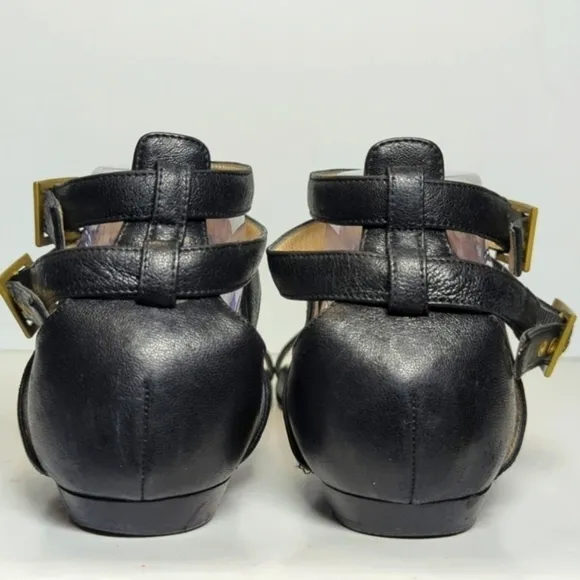Jimmy Choo London black strappy gladiator wedge flat sandals womans size 9.5