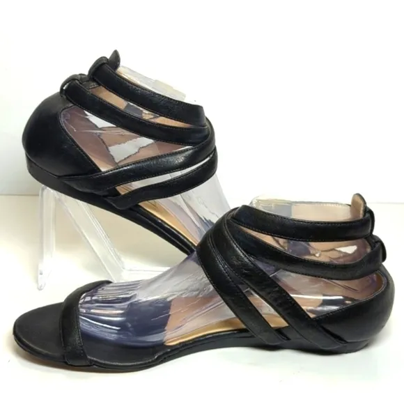 Jimmy Choo London black strappy gladiator wedge flat sandals womans size 9.5
