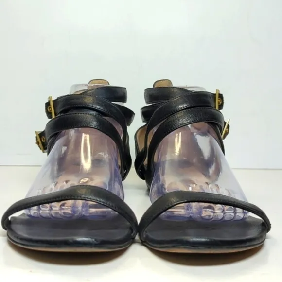 Jimmy Choo London black strappy gladiator wedge flat sandals womans size 9.5