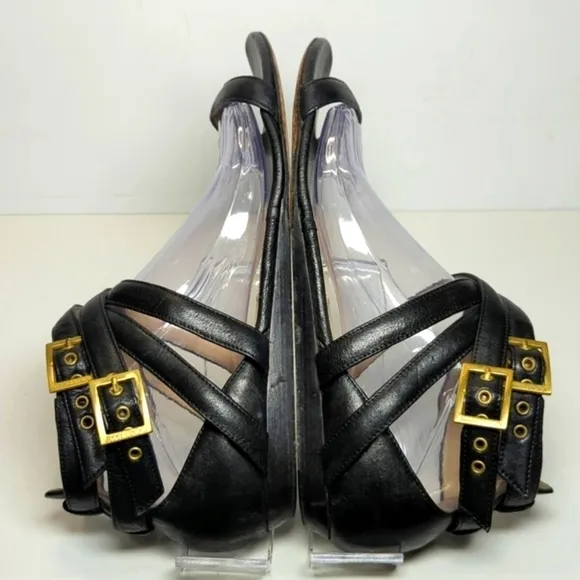 Jimmy Choo London black strappy gladiator wedge flat sandals womans size 9.5