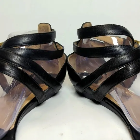 Jimmy Choo London black strappy gladiator wedge flat sandals womans size 9.5