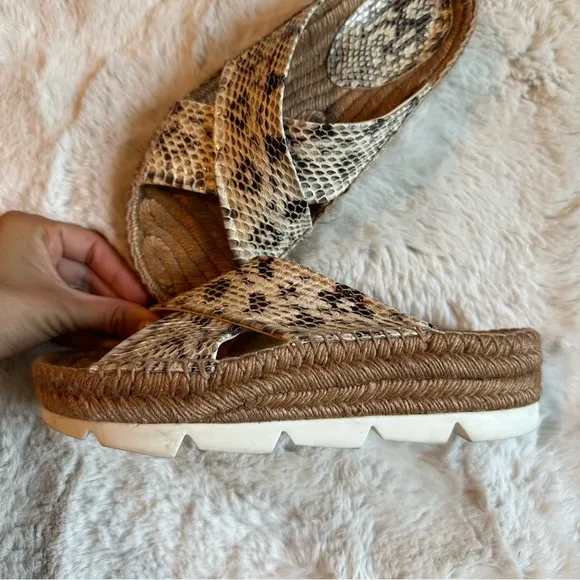 Jimmy Choo Snake Embossed Espadrille Platform Espadrille Flat Sandals 37.5