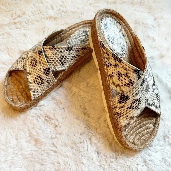 Jimmy Choo Snake Embossed Espadrille Platform Espadrille Flat Sandals 37.5