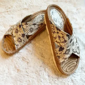 Jimmy Choo Snake Embossed Espadrille Platform Espadrille Flat Sandals 37.5