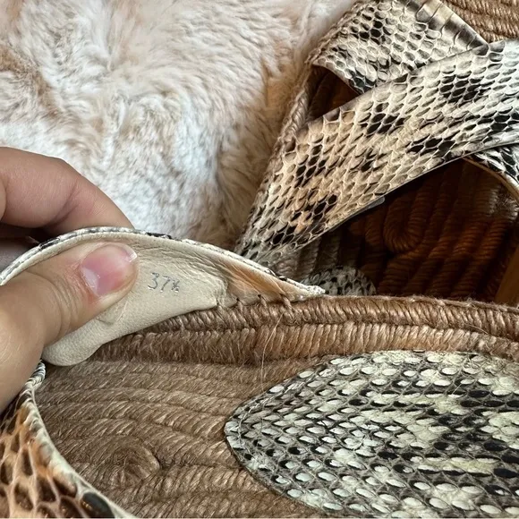 Jimmy Choo Snake Embossed Espadrille Platform Espadrille Flat Sandals 37.5