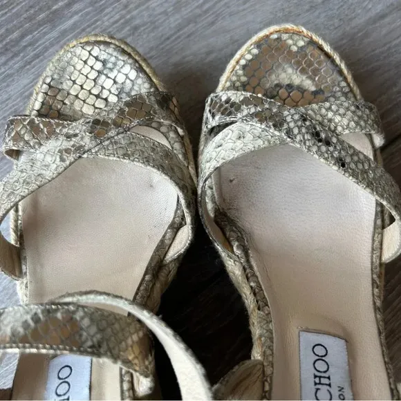 Jimmy Choo Snakeskin Espadrilles Wedge Sandals