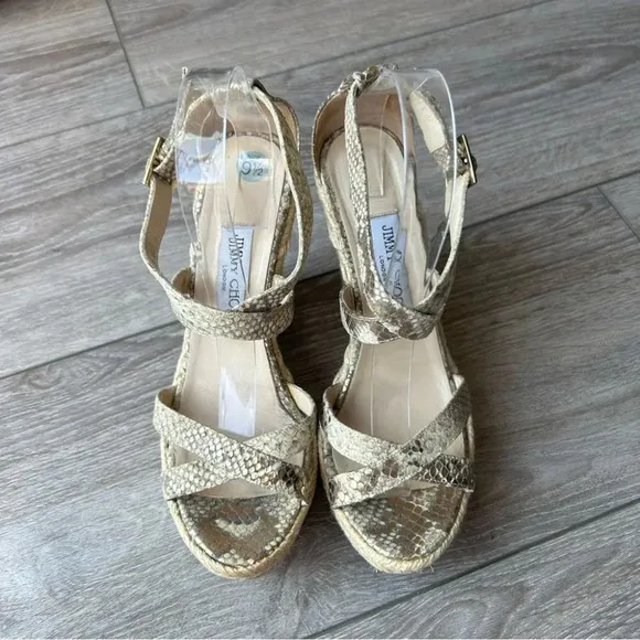 Jimmy Choo Snakeskin Espadrilles Wedge Sandals