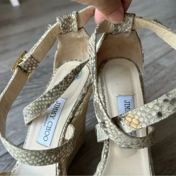 Jimmy Choo Snakeskin Espadrilles Wedge Sandals