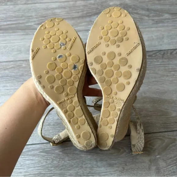 Jimmy Choo Snakeskin Espadrilles Wedge Sandals