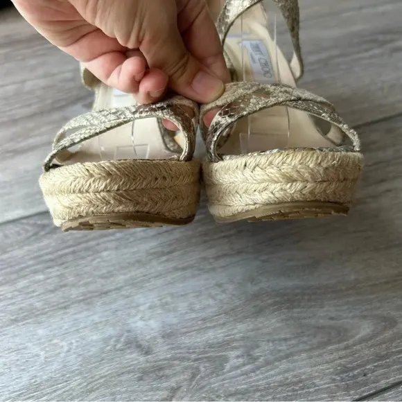 Jimmy Choo Snakeskin Espadrilles Wedge Sandals