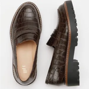 J.Ji Stephanie Chunky Loafer Leather Brown Croc Pattern size 9.5