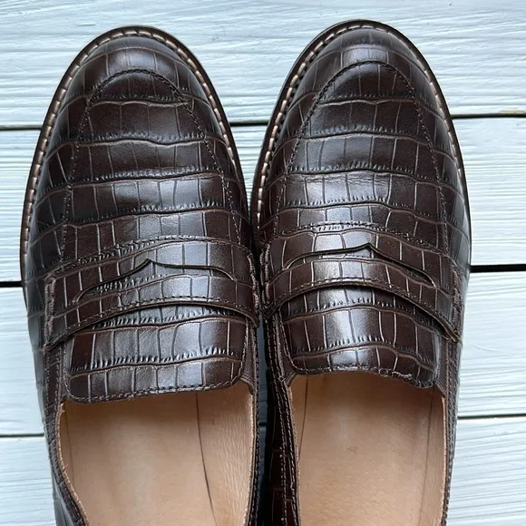 J.Ji Stephanie Chunky Loafer Leather Brown Croc Pattern size 9.5