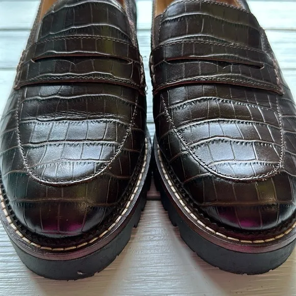 J.Ji Stephanie Chunky Loafer Leather Brown Croc Pattern size 9.5