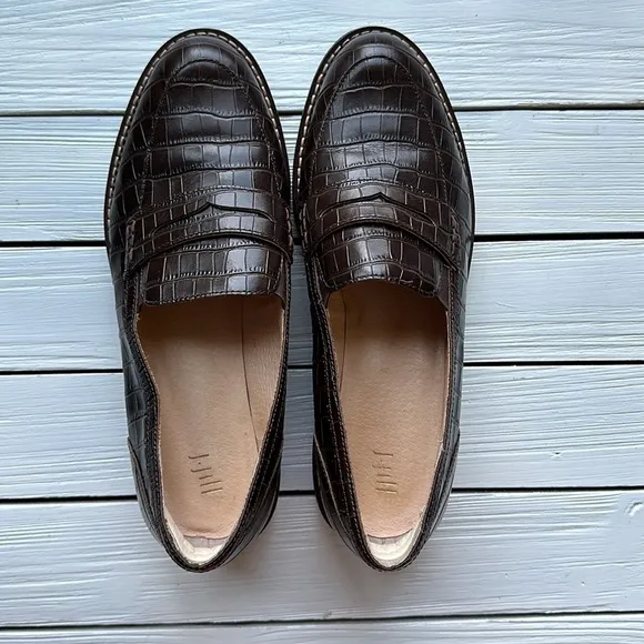 J.Ji Stephanie Chunky Loafer Leather Brown Croc Pattern size 9.5