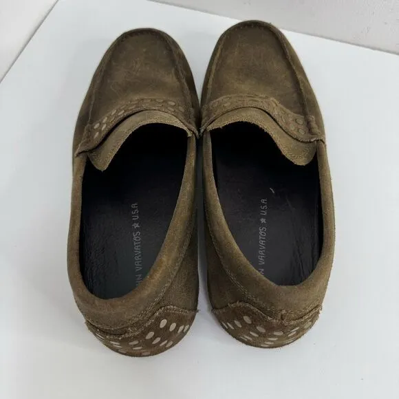 John Varvatos Loafers Mens 8.5 Stud Brown Leather Distressed Loafer Dress Shoe