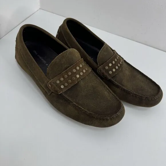 John Varvatos Loafers Mens 8.5 Stud Brown Leather Distressed Loafer Dress Shoe