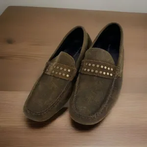 John Varvatos Loafers Mens 8.5 Stud Brown Leather Distressed Loafer Dress Shoe