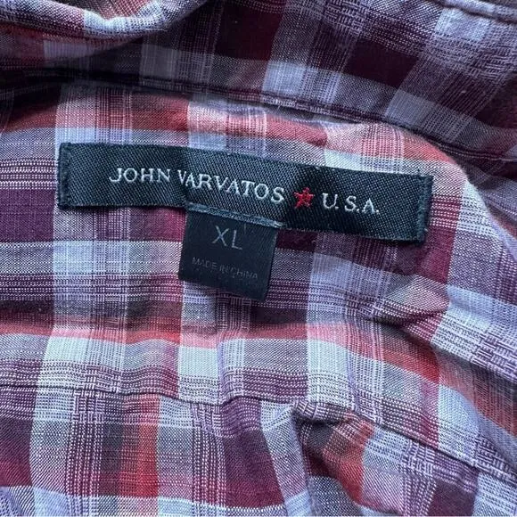 John Varvatos Red &amp; White Plaid Long Sleeve Button Down Shirt Size‎ XL
