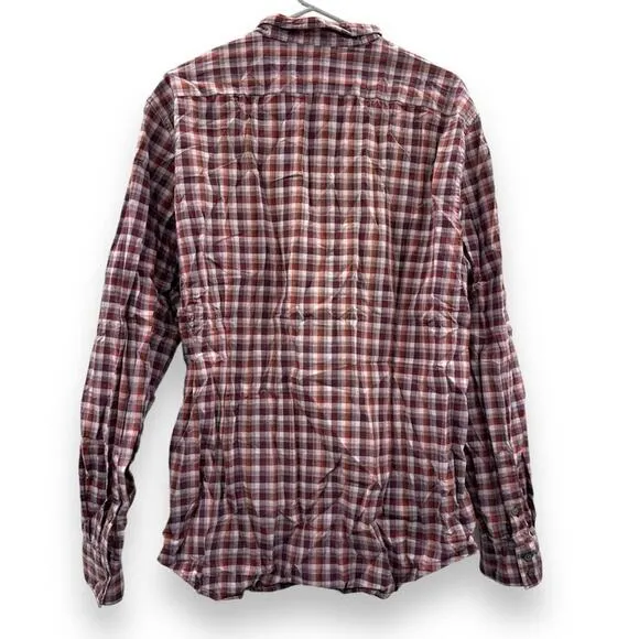 John Varvatos Red &amp; White Plaid Long Sleeve Button Down Shirt Size‎ XL