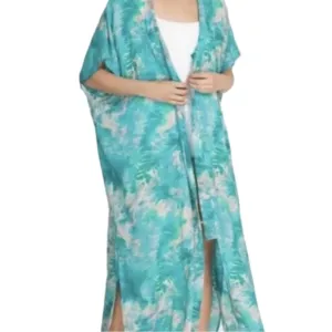 Johnny Was Calme Dress V-Neck Kaftan Maxi Turquoise Tie Dye Size Small / Medium