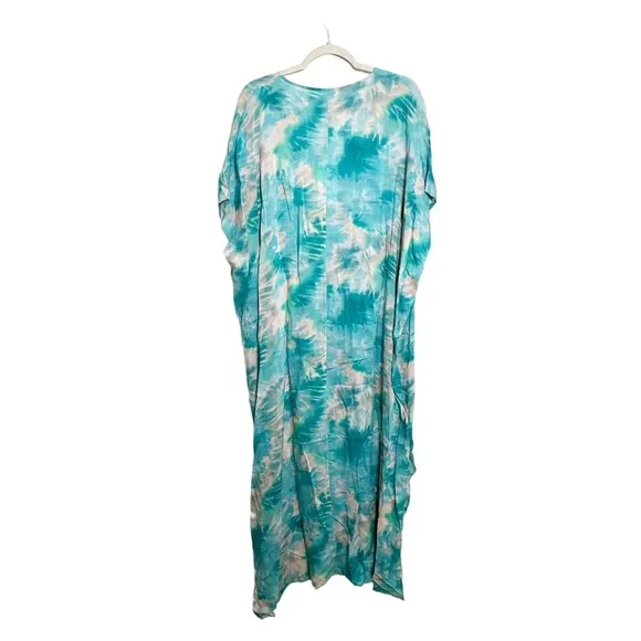 Johnny Was Calme Dress V-Neck Kaftan Maxi Turquoise Tie Dye Size Small / Medium